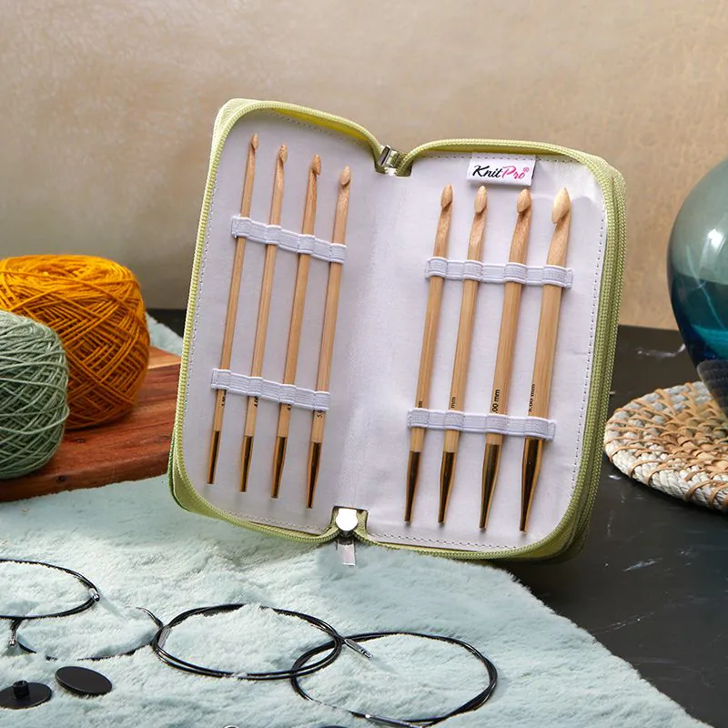 Set Crochet Tunecino Intercambiable KnitPro Bamboo | 8 Agujas 3.5 a 8mm 1 Set de crochet tunecino intercambiables Bamboo