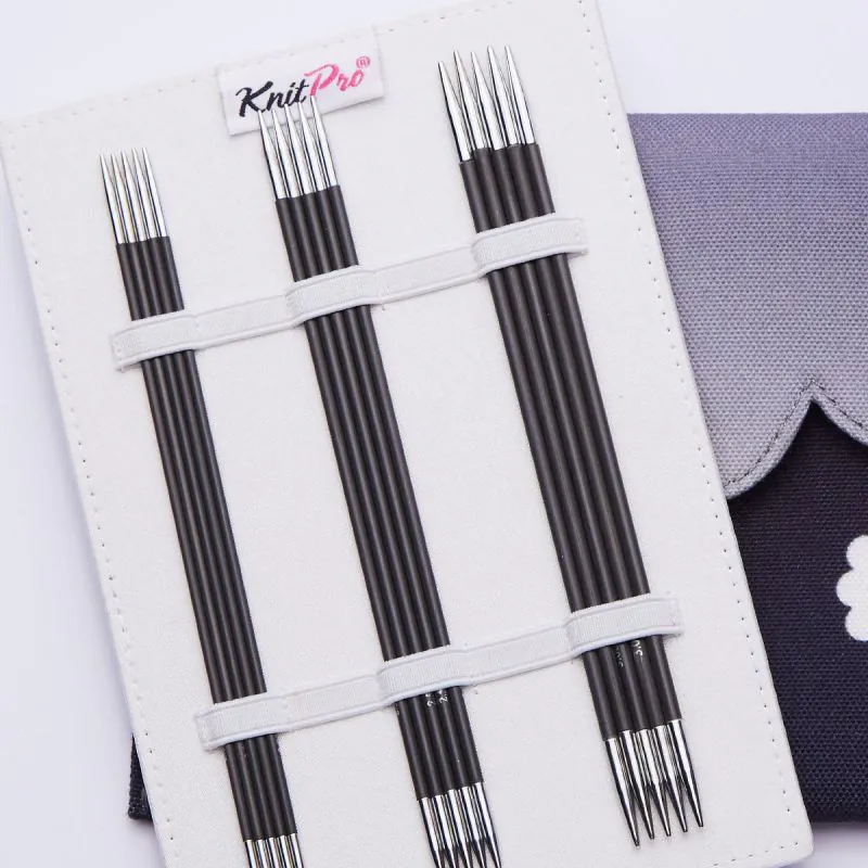 Agujas Doble Punta KnitPro Karbonz Starter | Deluxe | 15 y 20cm 6 Sets de Agujas de Doble Punta KnitPro