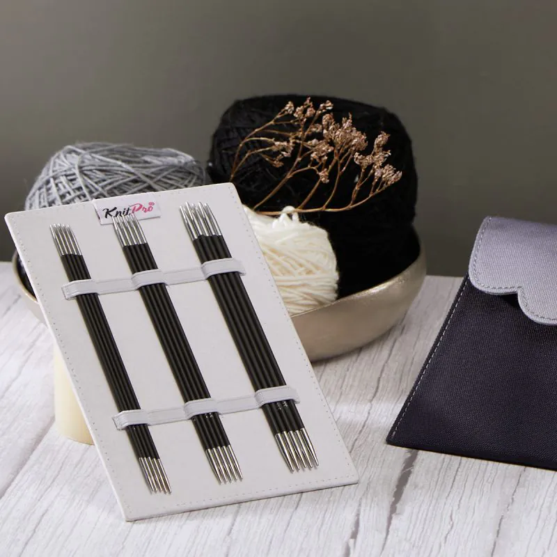 Agujas Doble Punta KnitPro Karbonz Starter | Deluxe | 15 y 20cm 8 Sets de Agujas de Doble Punta KnitPro