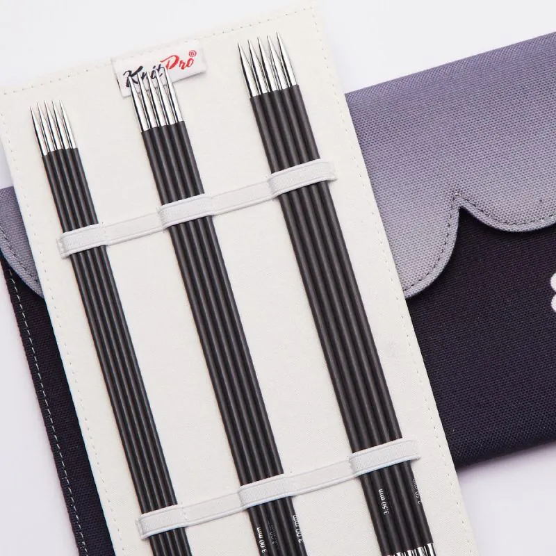 Agujas Doble Punta KnitPro Karbonz Starter | Deluxe | 15 y 20cm 10 Sets de Agujas de Doble Punta KnitPro