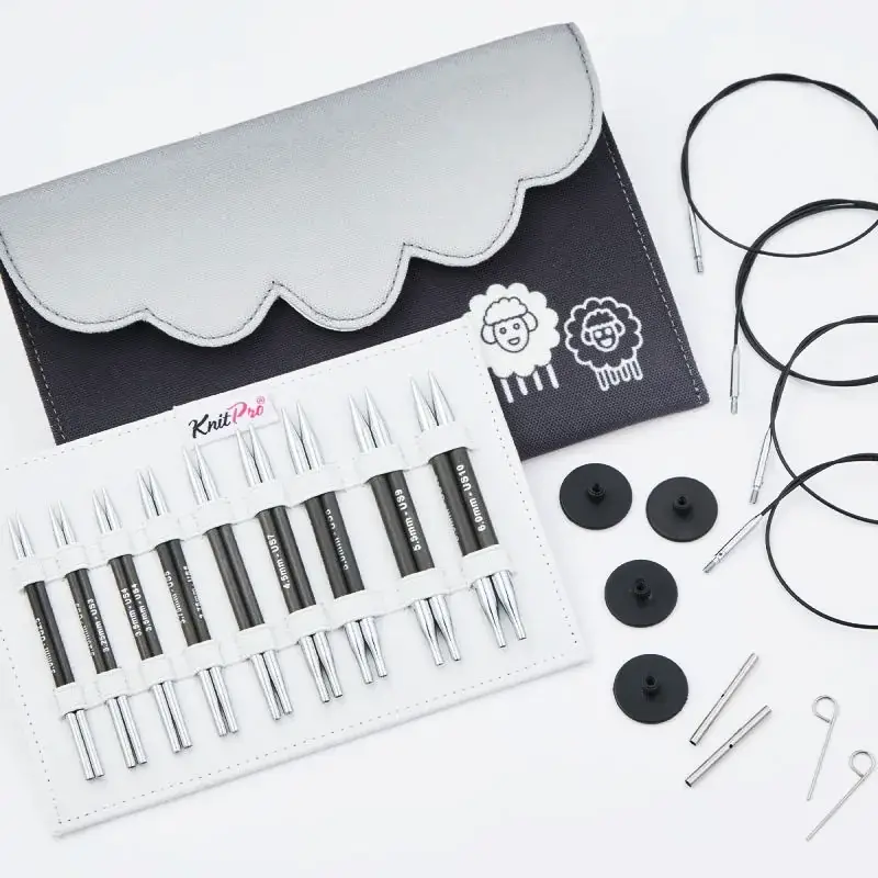 Agujas Circulares KnitPro Karbonz Deluxe Set Especial 9 pares Intercambiables 3 Set de Agujas Circulares Intercambiables Cortas 10 cm KnitPro Karbonz Deluxe