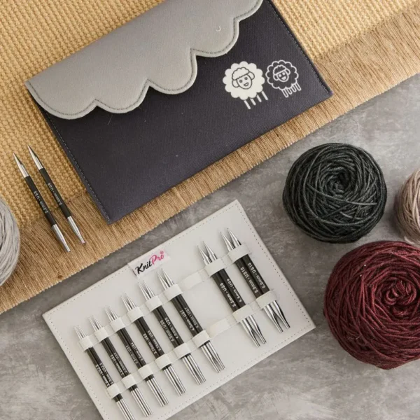Set de Agujas Circulares Intercambiables Cortas 10 cm KnitPro Karbonz Deluxe