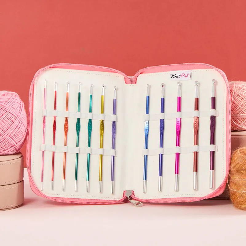 Crochet KnitPro Zing Grande Set | 12 Agujas de Aluminio 2 a 6mm 1 Set de Agujas de crochet Línea Zing Grande